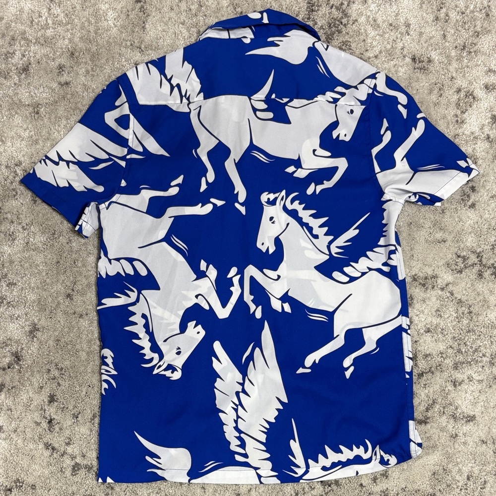ASOS Blue and White Horse Print Button Down Short Sleeve - Picture 3 of 3